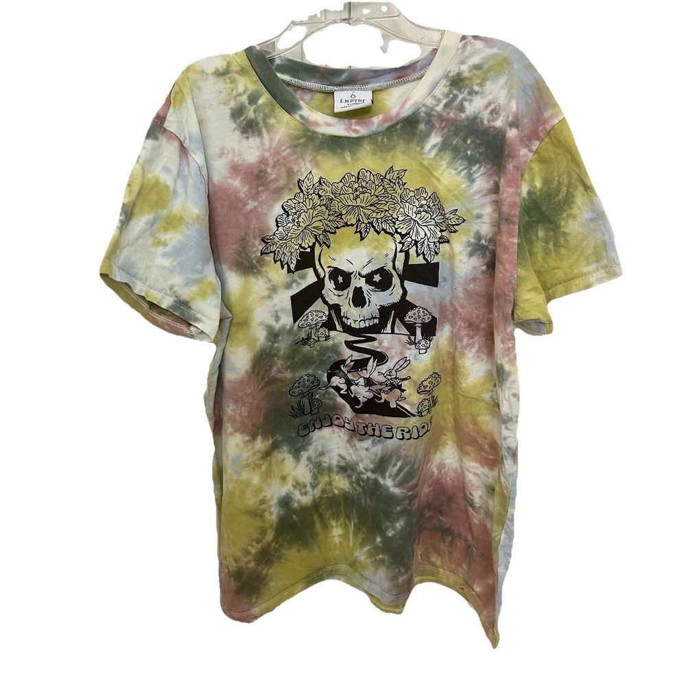 Empyre Enjoy The Trip Tie-Dye T-Shirt‎ Skull Wearing Floral Crown Size XL EUC